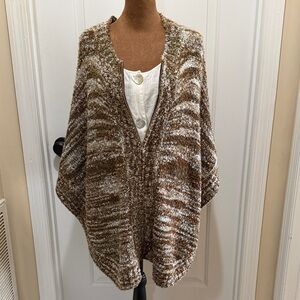 New Directions Earthy Tones Zip Front Poncho Sweater/ Knit cap jacket